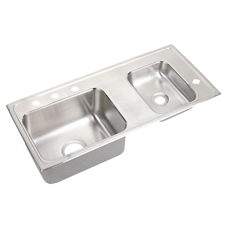 Elkay Lustertone Stainless Steel 37-1/4 X 17 X 7-5/8 Double Bowl Top Mount Classroom Sink DRKRQ3717R4